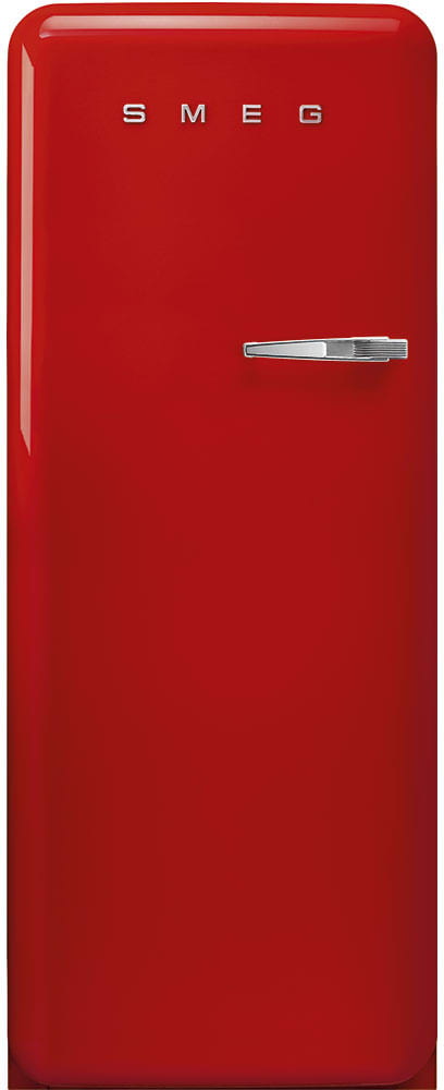Smeg FAB28ULRD3 24 Inch Top Freezer Refrigerator with 9.92 cu. ft. Total Capacity Multi Flow Cooling System Adjustable Glass Shelves Crisper with Cover Bottle Storage Bin Ice Cube Tray LED Light and E...