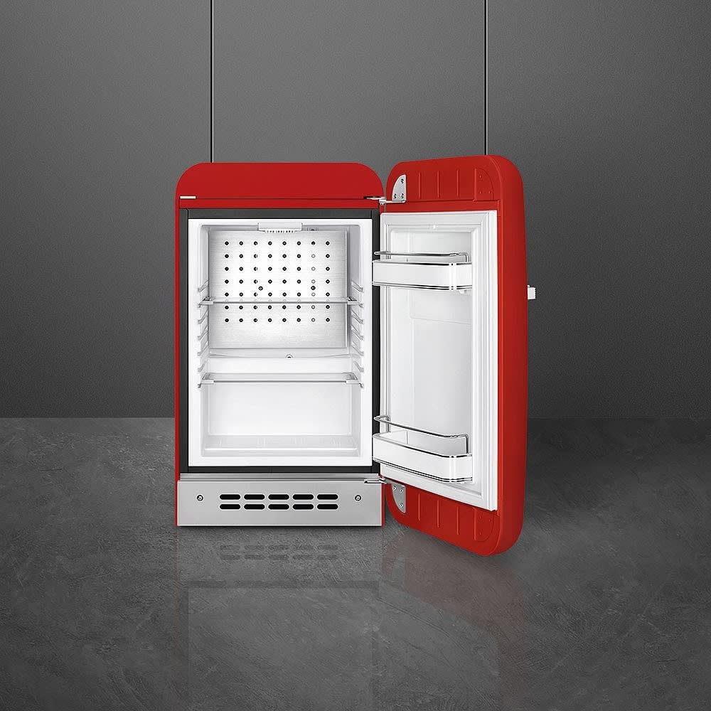 Smeg FAB5URRD3 16 Inch Freestanding Compact Refrigerator with 1.5 Cu. Ft. Capacity 2 Adjustable Glass Shelves Adjustable Door Bottle Shelf LED Internal Light Automatic Defrost 40 dBA Noise Level and E...