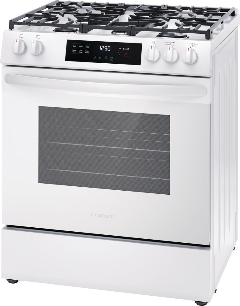 Frigidaire FCFG3062AW 30 Inch Freestanding Gas Range with 5 Sealed Burners 5.1 cu. ft. Oven Capacity Quick Boil Burner Simmer Burner Storage Drawer and ADA Compliant White
