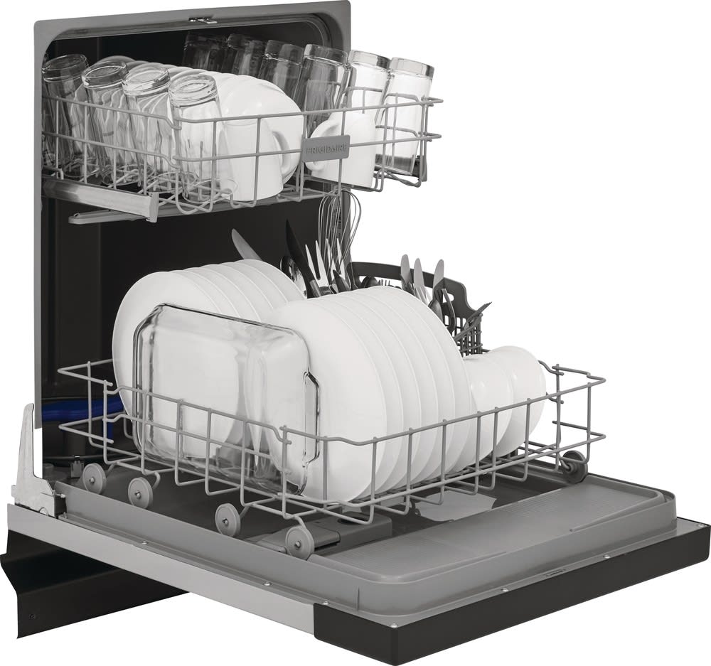 Frigidaire FDPC4221AS 24 Inch Full Console Dishwasher with 12 Place Setting Capacity 2 Wash Cycles 62 dBA Silence Rating Gem K4 Tower Controls Control Lock Food Disposer and UL Listed Stainless Steel