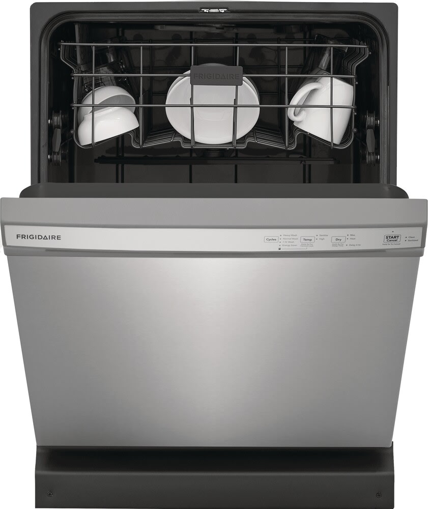 Frigidaire FDPC4314AS 24 Inch Full Console Dishwasher with 14 Place Settings 54 dBA 4 Wash Cycles PVC Coated Racks MaxDry DishSense Sensor and Energy Star Stainless Steel