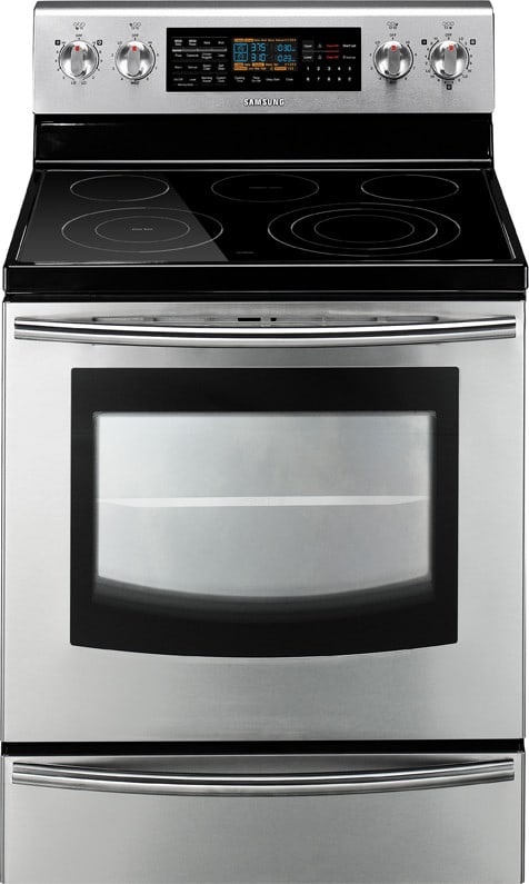 Samsung FE710DRS 30 Inch Freestanding Electric Range with 5 Radiant Elements 5.9 cu. ft. Flex Duo Convection Oven SteamQuick Self Clean Warming Drawer and Twin Display Glass Touch Controls