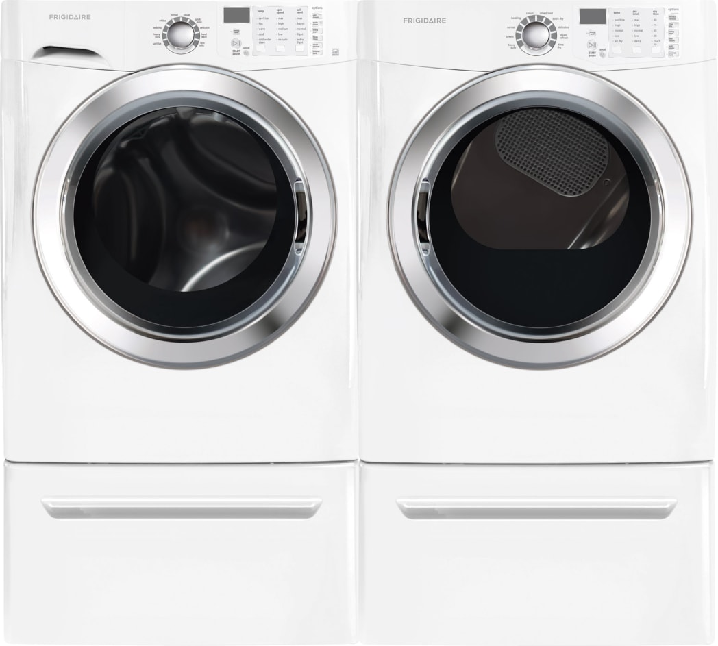 Frigidaire FRWADREW5 Side by Side on Pedestals Washer Dryer Set with Front Load Washer and Electric Dryer in Classic White