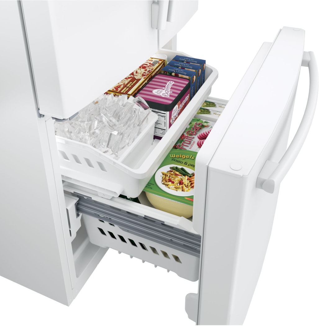 GE GNE25JGKWW 33 Inch French Door Refrigerator with 24.7 Cu. Ft. Capacity Quick Space Shelf Turbo Cool LED Lighting Icemaker Enhanced Shabbos Mode Capable Internal Water Dispenser Water Filtration and...