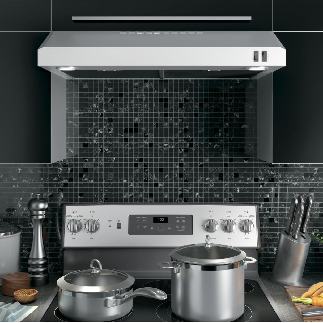 GE JVX5305SJSS 30 Inch Under Cabinet Range Hood with 2 Speed 270 CFM Blower Rocker Switch Control Dual LED Lighting Dishwasher Safe Filters 10 Minute Install UL Listed AHAM Verifide and ENERGY STAR Ce...