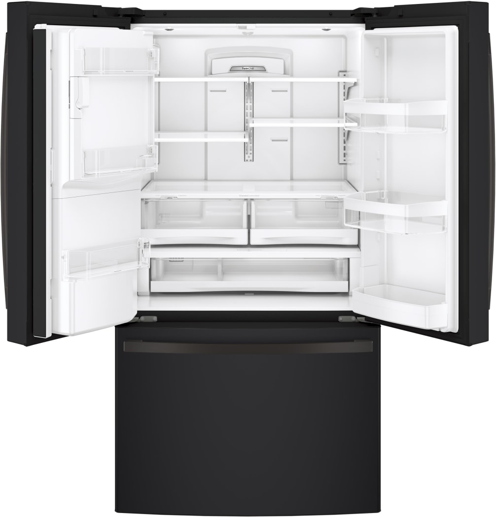 GE GFE28GELDS 36 Inch French Door Refrigerator with 27.7 Cu. Ft. Capacity TwinChill Turbo Cool Freeze Showcase LED Enhanced Shabbos Mode Ice Maker Ice Water Dispenser Advanced Filtration ADA Compliant...