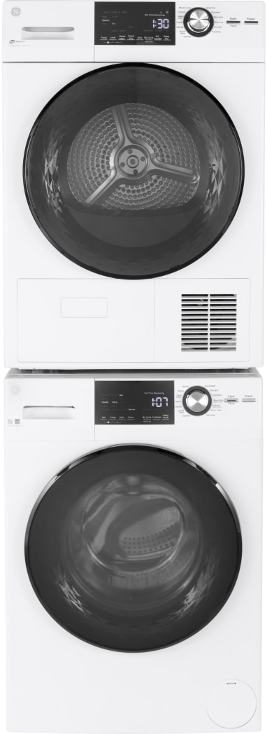 GE GEWADREWD1482 Stacked Washer Dryer Set with Front Load Washer and Electric Dryer in White