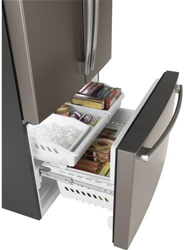 GE GNE27JMMES 36 Inch French Door Refrigerator with 27 cu. ft. Capacity Quick Space Shelf Deli Drawer LED Lighting Ice Maker Enhanced Shabbos Mode Capable Internal Water Dispenser and ENERGY STAR Qual...