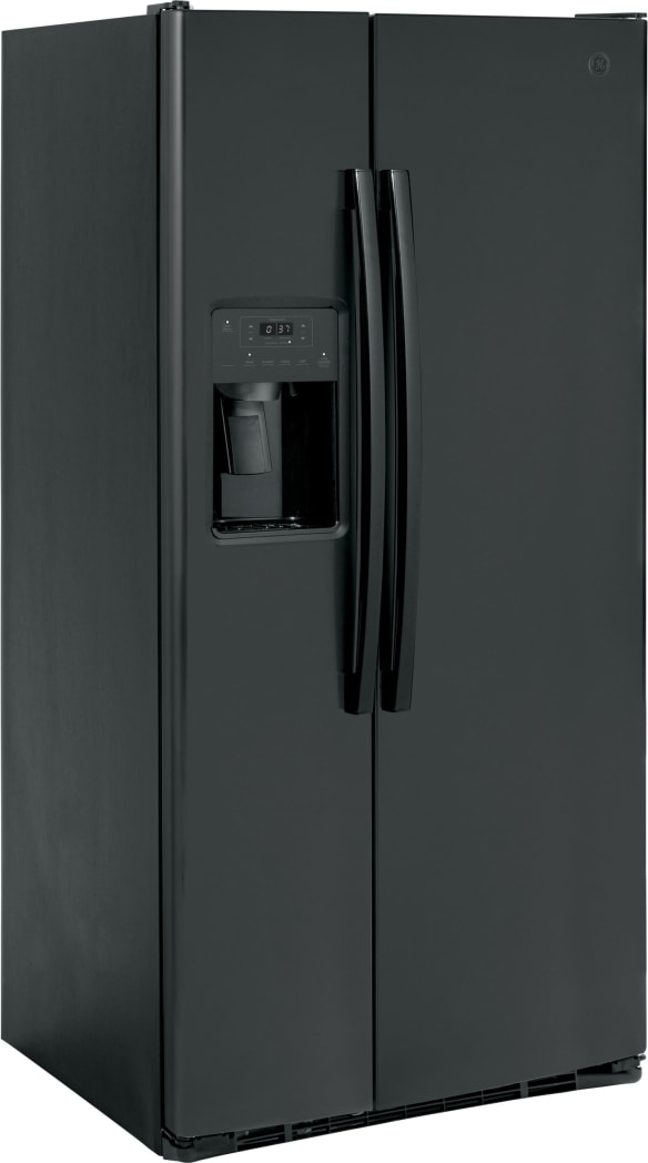 GE GSS23GGPBB 33 Inch Freestanding Side by Side Refrigerator with 23.01 Cu. Ft. Total Capacity Edge to Edge Shelves LED Lighting Storage Drawers