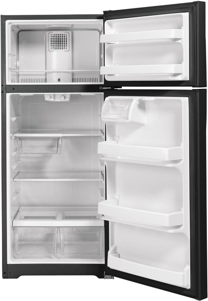 GE GTS18GTNRBB 28 Inch Top Freezer Refrigerator with 17.5 Cu. Ft. Total Capacity Adjustable Edge to Edge Glass Shelves Sliding Deli Drawer LED