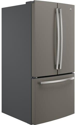 GE GWE19JMLES 33 Inch Counter Depth French Door Refrigerator with 18.6 cu. ft. Capacity Spill Proof Shelves Humidity Controlled Drawers Quick Space