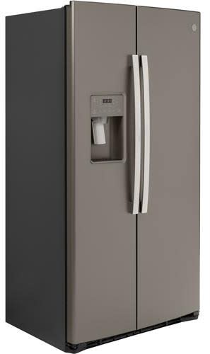 GE GZS22IMNES 36 Inch Counter Depth Freestanding Side by Side Refrigerator with 21.8 Cu. Ft. Total Capacity Showcase LED Lighting External Filtered