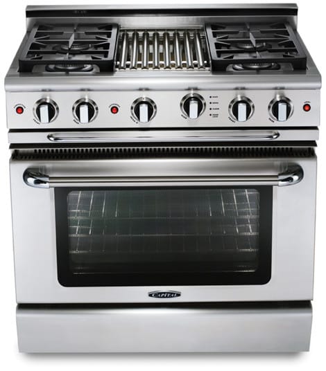 Capital GSCR364GN 36 Inch Pro Style Gas Range with 4 Sealed Burners 12 Thermo Griddle EZ Glides Drip Trays Flex Roll Oven Racks Infrared Glass Broiler Moto Rotis Rotisserie and 4.6 cu. ft. Convection ...