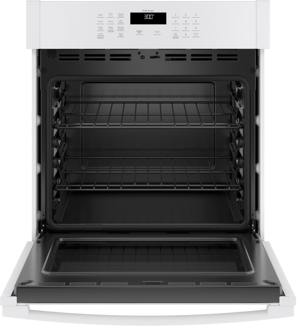 GE JKS3000DNWW 27 Inch Built In Single Wall Oven with 4.3 cu. ft. Total Capacity Scan to Cook Technology Fit Guarantee Glass Touch Controls Heavy Duty Oven Racks WiFi Connect Self Clean with Steam Cle...