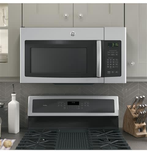 GE JNM3163RJSS 1.6 cu. ft. Over the Range Microwave Oven with Two Speeds 300 CFM Surface Lighting 1.6 cu. ft. 1 000 Watts 10 Power Levels Clock