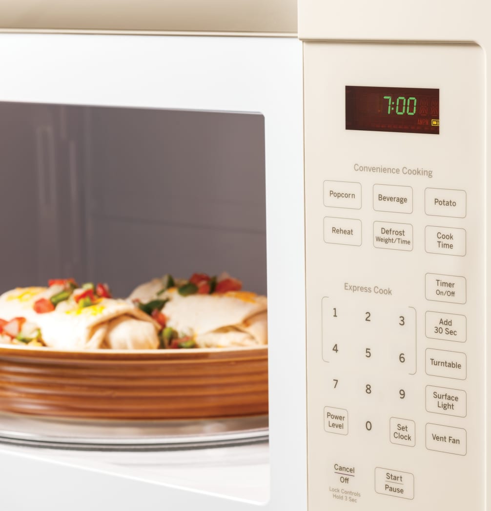GE JVM3160DFCC 30 Inch Over the Range Microwave Oven with 1.6 cu. ft. Capacity 300 CFM Exhaust Fan 1 000 Cooking Watts Auto and Time Defrost and Convenience Cooking Controls Bisque