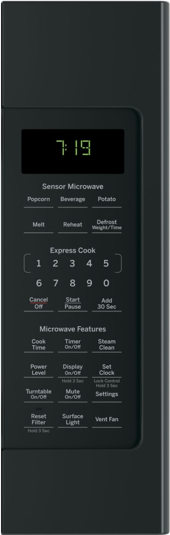 GE JVM7195DKBB 30 Inch Over the Range Microwave with Sensor Cook On Off Glass Turntable Melt Feature Clock Timer 1.9 cu. ft. Capacity 400 CFM 4 Speed Ventilation 2 Level Halogen Lighting Defrost by We...