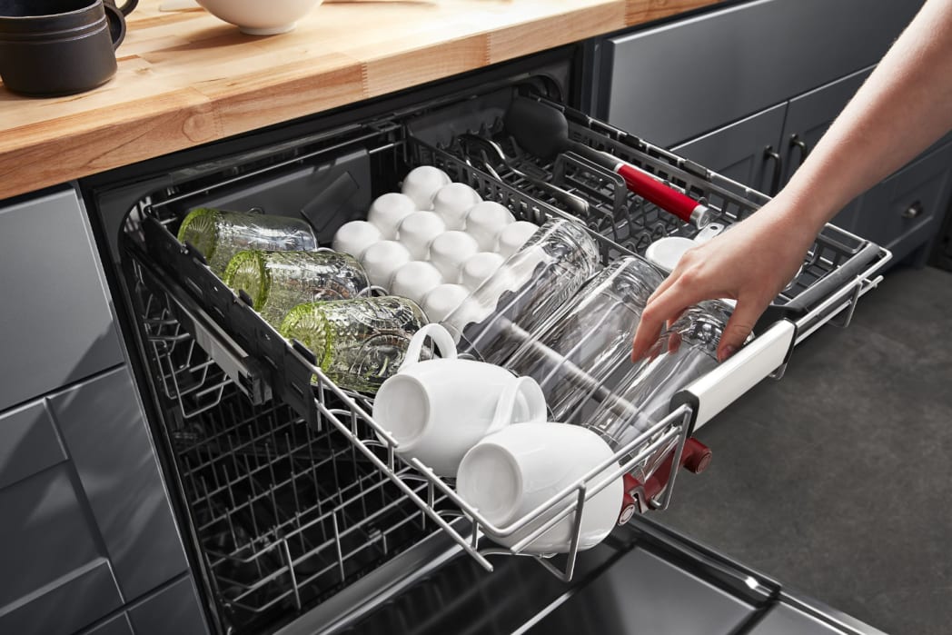 KitchenAid KDFM404KBS 24 Inch Full Console Dishwasher with 16 Place Settings 44 dBA 5 Wash Cycles FreeFlex 3rd Rack ProWash Heat Dry Express Wash NSF Certified and Star K PrintShield Black Stainless S...