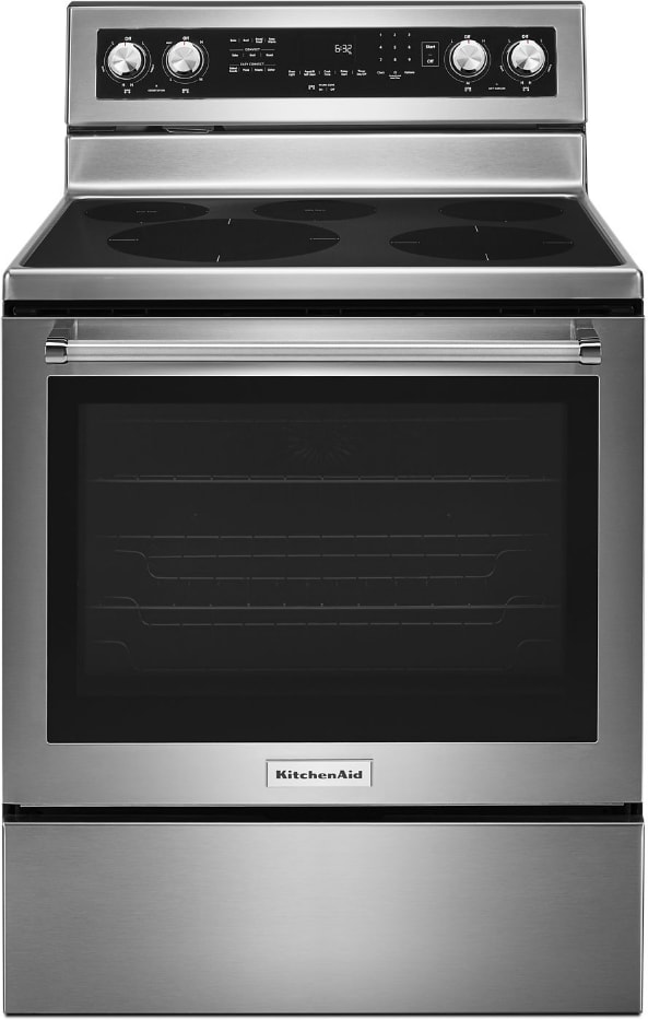 KitchenAid KFEG500ESS 30 Inch Freestanding Electric Range with 5 Elements 6.4 cu. ft. Even Heat True Convection Oven 2 Dual Elements Warm Zone Storage Drawer and AquaLift Self Clean Stainless Steel