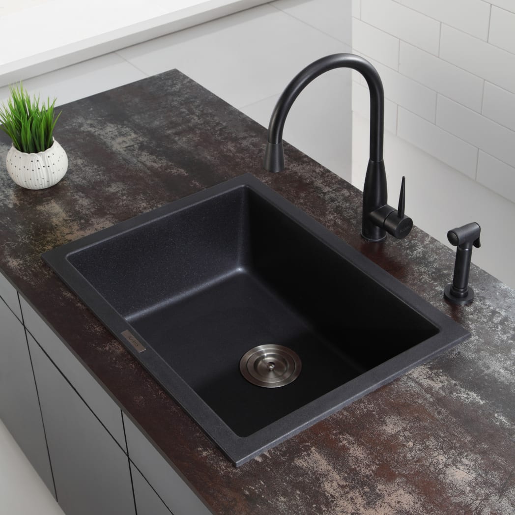 Kraus KGD410B 24 Inch Dual Mount Single Bowl Granite Kitchen Sink 