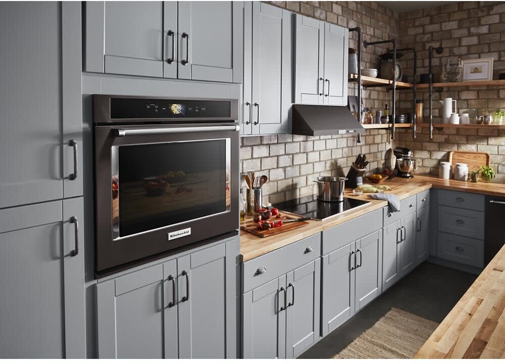 KitchenAid KOSE900HBS 30 Inch Single Convection Smart Electric Wall Oven with 5 cu. ft. Capacity Even Heat True Convection Oven Self Cleaning Cycle Cook s Assistant Option Recipe Guide Mode and FIT Sy...
