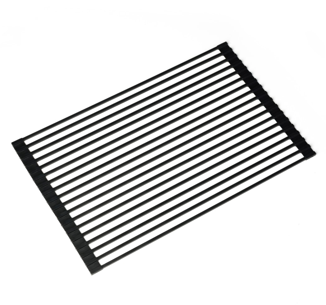 Kraus KRM10BLACK Black Multipurpose Over Sink Roll Up Dish Drying Rack with Silicone Coated Stainless Steel Rust Resistant and Non Slip Food Safe Silicone Coating Heat Resistant up to 400 F Easy to St...