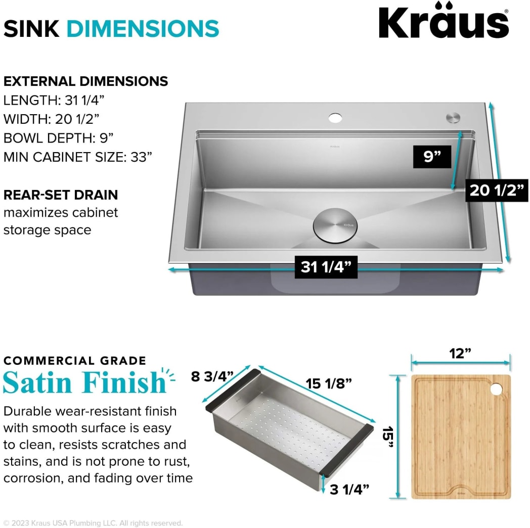 Kraus KWT30032 32 Inch Kore™ Workstation Undermount Single Bowl