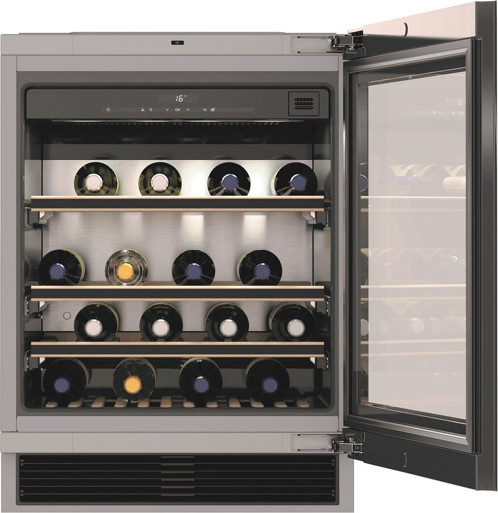 Miele KWT6312UGS 24 Inch Built in Undercounter Wine Storage with 46 Bottle Capacity 3 Wine Racks DynaCool Humidity Control SommelierSet Decanting Shelf AirClean Filter and FlexiFrame with Noteboard