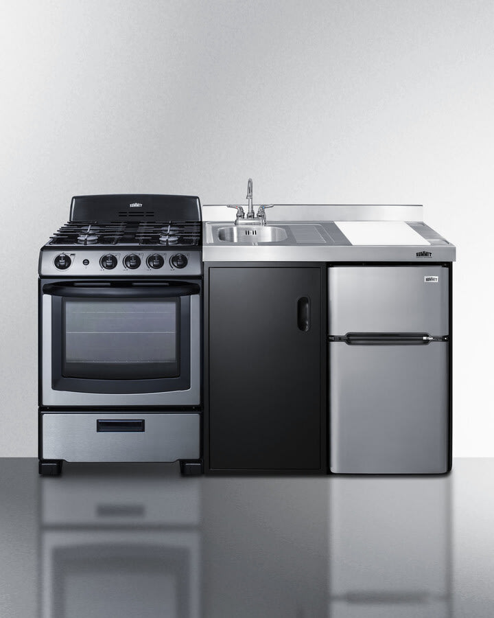 Summit ACK63GASBSS 63 Inch All-In-One Kitchenette with Gas Range