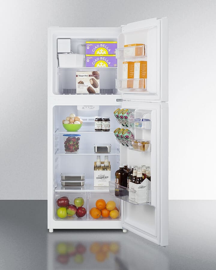 Summit FF1088WIM 24 Inch Freestanding Top Freezer Refrigerator with 10.1  cu. ft. Capacity, 2 Glass Shelves, Gallon Door Bin, Can Racks, Icemaker,  and 