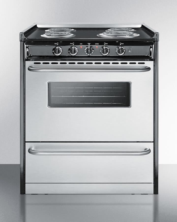 Summit TEM210BRWY 30 Inch Freestanding Electric Range with 4 Coil Burners 3.7 cu. ft. Oven Capacity Storage Drawer Oven Window Adjustable Oven Racks Chrome Drip Pans Indicator Lights Waist High Broile...