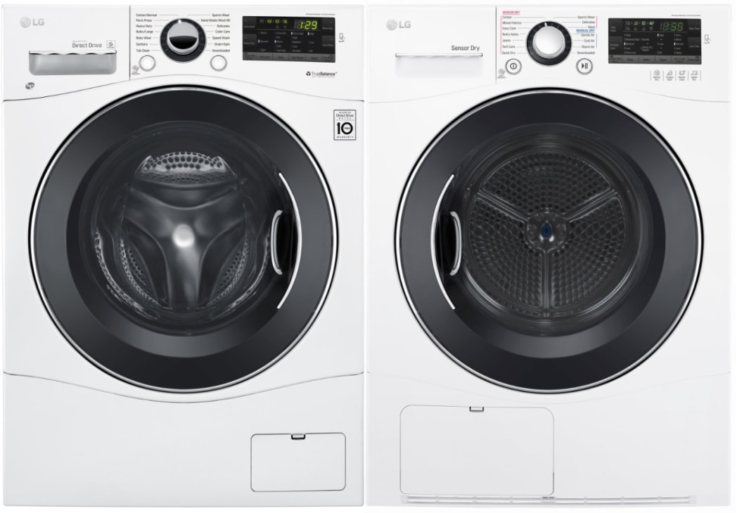 LG LGWADREW13881 Side by Side Washer Dryer Set with Front Load Washer and Electric Dryer in White