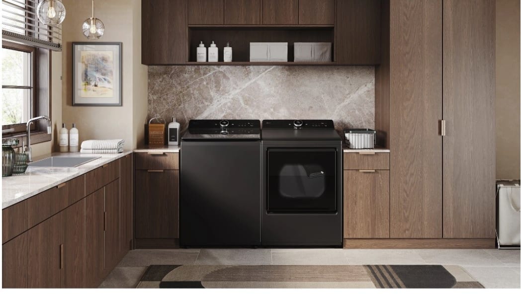 LG LGWADRECB8600 Side by Side Washer Dryer Set with Top Load Washer and Electric Dryer in Black