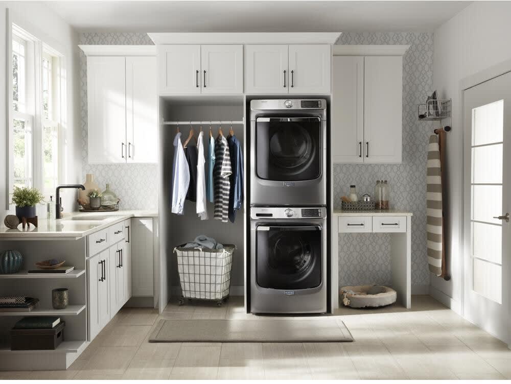 Maytag MAWADREC86303 Stacked Washer Dryer Set with Front Load Washer and Electric Dryer in Metallic Slate