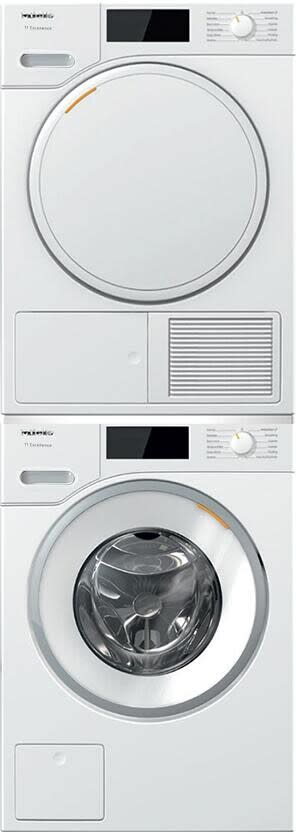 Miele MIWADREW7 Stacked Washer Dryer Set with Front Load Washer and Electric Dryer in White