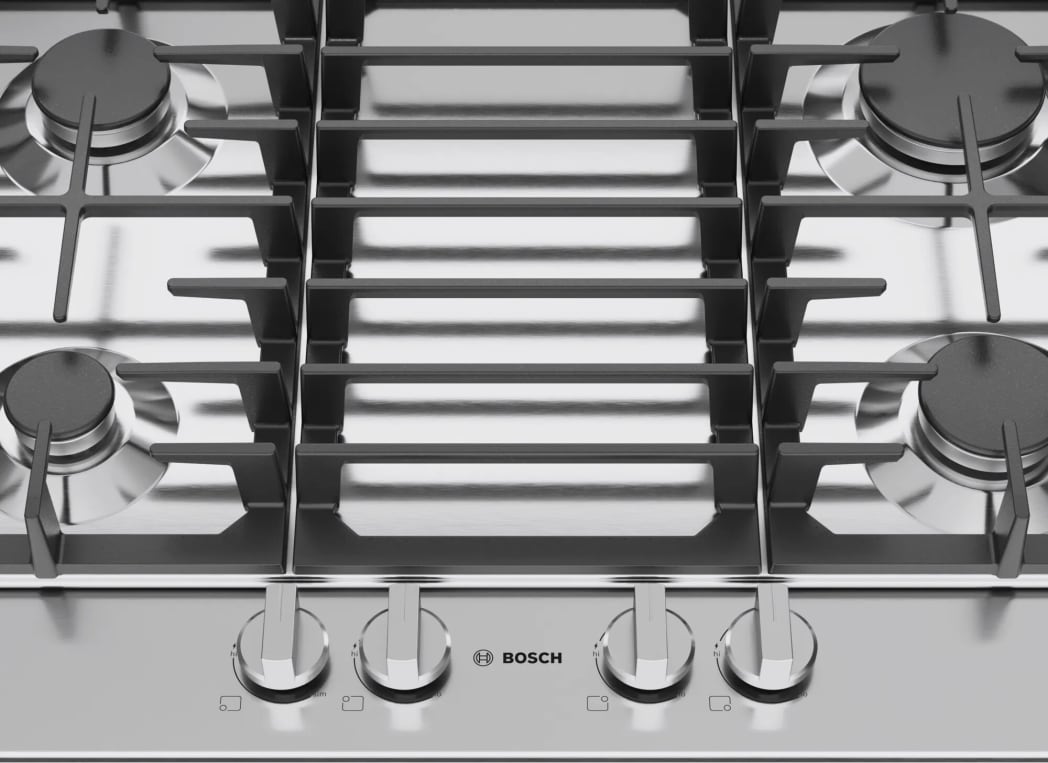 Bosch NGM3051UC 30 Inch Gas Cooktop with 4 Sealed Burners Continuous Grates FlameSafe OptiSim Burner Heavy Duty Metal Knobs Low Profile Design and ADA Compliant
