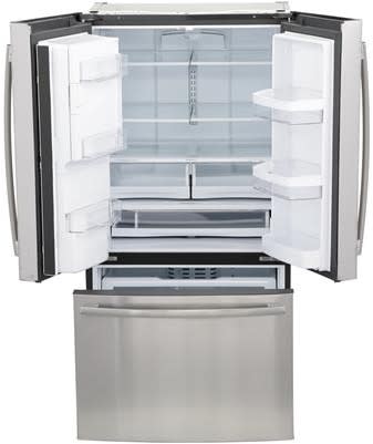 GE GFE28GYNFS 36 Inch French Door Refrigerator with 27.7 Cu. Ft. Capacity TwinChill Turbo Cool Freeze Showcase LED Enhanced Shabbos Mode Ice