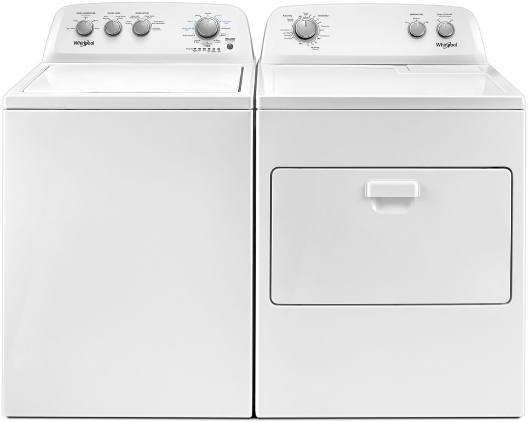 Whirlpool WPWADRGW48552 Side by Side Washer Dryer Set with Top Load Washer and Gas Dryer in White