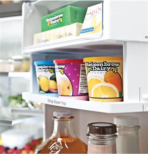 GE PWE23KYNFS 36 Inch Counter Depth French Door Refrigerator with 23.1 Cu. Ft. Capacity TwinChill Turbo Cool Freeze Temperature Controlled Drawer Quick Space Shelf Enhanced Shabbos Mode Capable Intern...