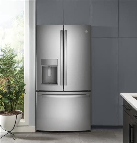 GE PYE22KYNFS 36 Inch Counter Depth French Door Refrigerator with 22.1 Cu. Ft. Capacity TwinChill Turbo Cool Temperature Controlled Drawer