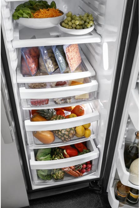 GE PZS22MYKFS 36 Inch Counter Depth Freestanding Side by Side Refrigerator with 21.94 Cu. Ft. Total Capacity Fingerprint Resistant Stainless Showcase LED Lighting Turbo Cool Setting External Water Ice...