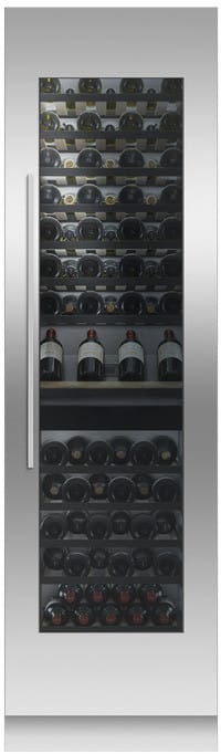 Fisher Paykel RS2484VR2K1 24 Inch Built In Dual Zone Integrated Column Wine Cabinet with 91 Bottle Capacity 1 Full Extension Display Shelf 13 Full Extension Storage Racks UV Tempered Glass Door SmartT...