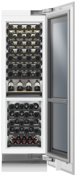Fisher Paykel RS2484VR2K1 24 Inch Built In Dual Zone Integrated Column Wine Cabinet with 91 Bottle Capacity 1 Full Extension Display Shelf 13 Full Extension Storage Racks UV Tempered Glass Door SmartT...