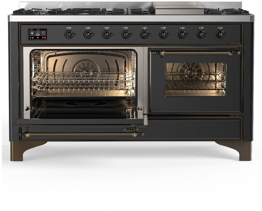 Ilve UM60FNR3MGB 60 Inch Freestanding Dual Fuel Range with 9