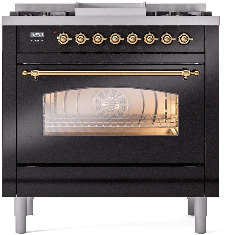Ilve UP36FNMPBKG 36 Inch Freestanding Dual Fuel Range with 6