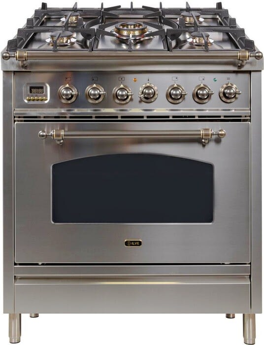 イルページ Ilve UPN76DMPIY 30 Inch Freestanding Dual Fuel Range with 5 Sealed