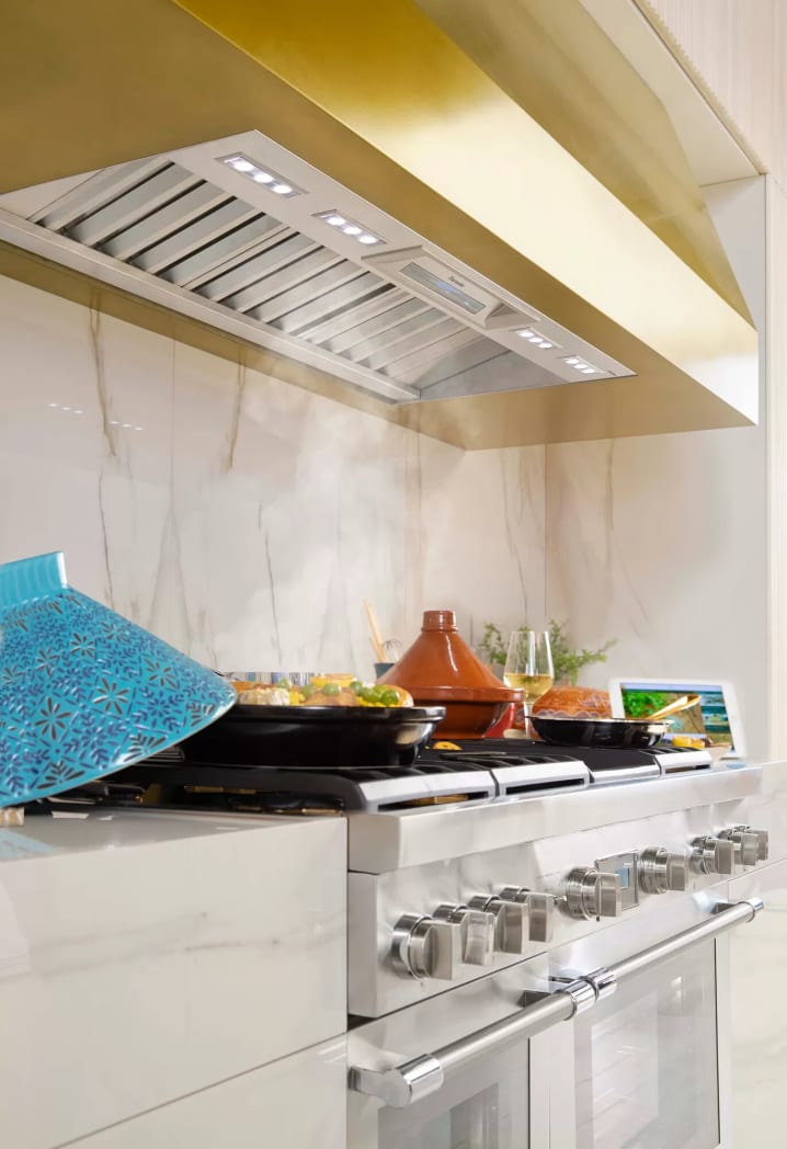 Thermador VCIN54GWS 54 Inch Custom Insert Smart Range Hood with 4 Speed Blower Sold Separately Touch Control LED Lighting Baffle Filter and Powerfully Quiet System