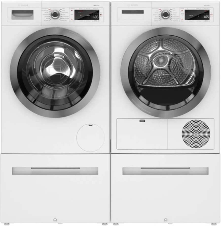 Bosch BSWADREW85652 Side-by-Side on Pedestals Washer & Dryer Set
