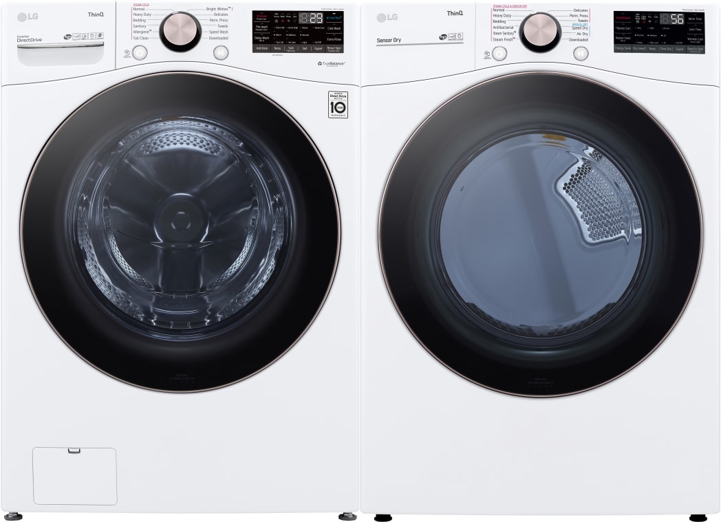 LG LGWADREW40001 Side by Side Washer Dryer Set with Front Load Washer and Electric Dryer in White