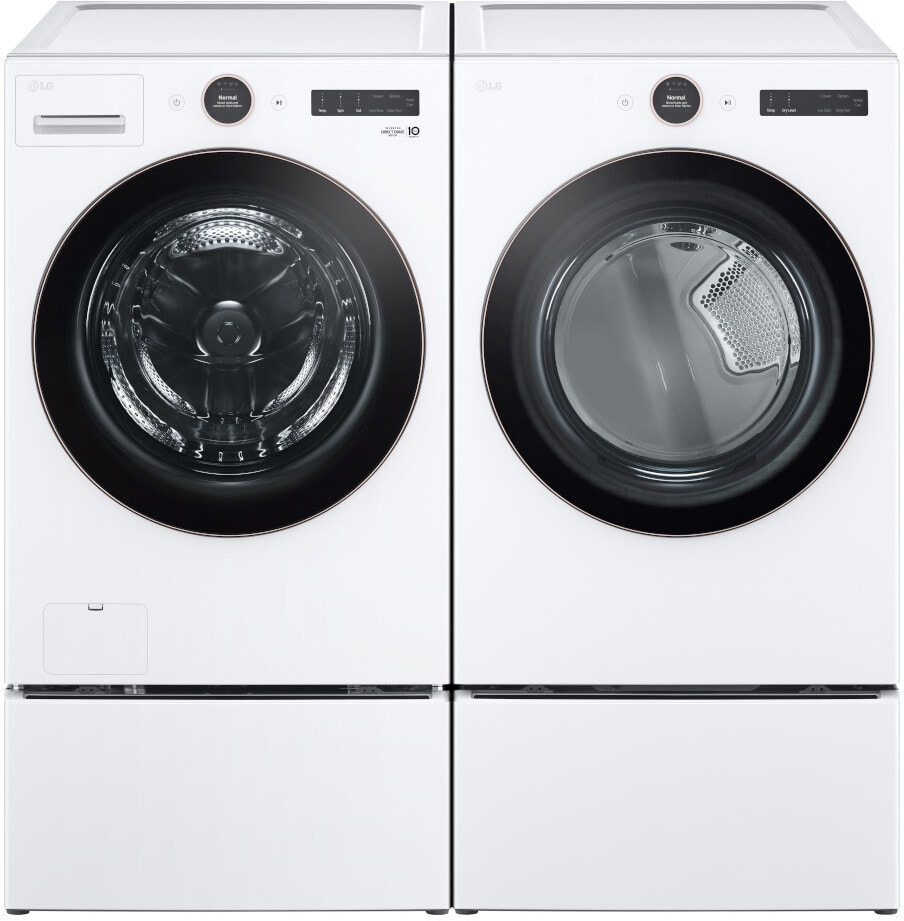 LG LGWADREW65001 Side by Side on Pedestals Washer Dryer Set with Front Load Washer and Electric Dryer in White
